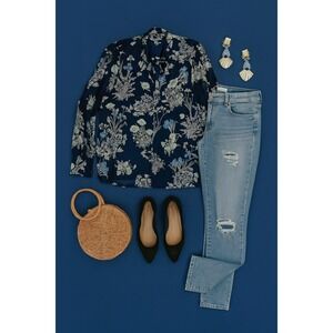 Entro Floral Print Tie Neck Long Sleeve‎ Blouse Womens Size S